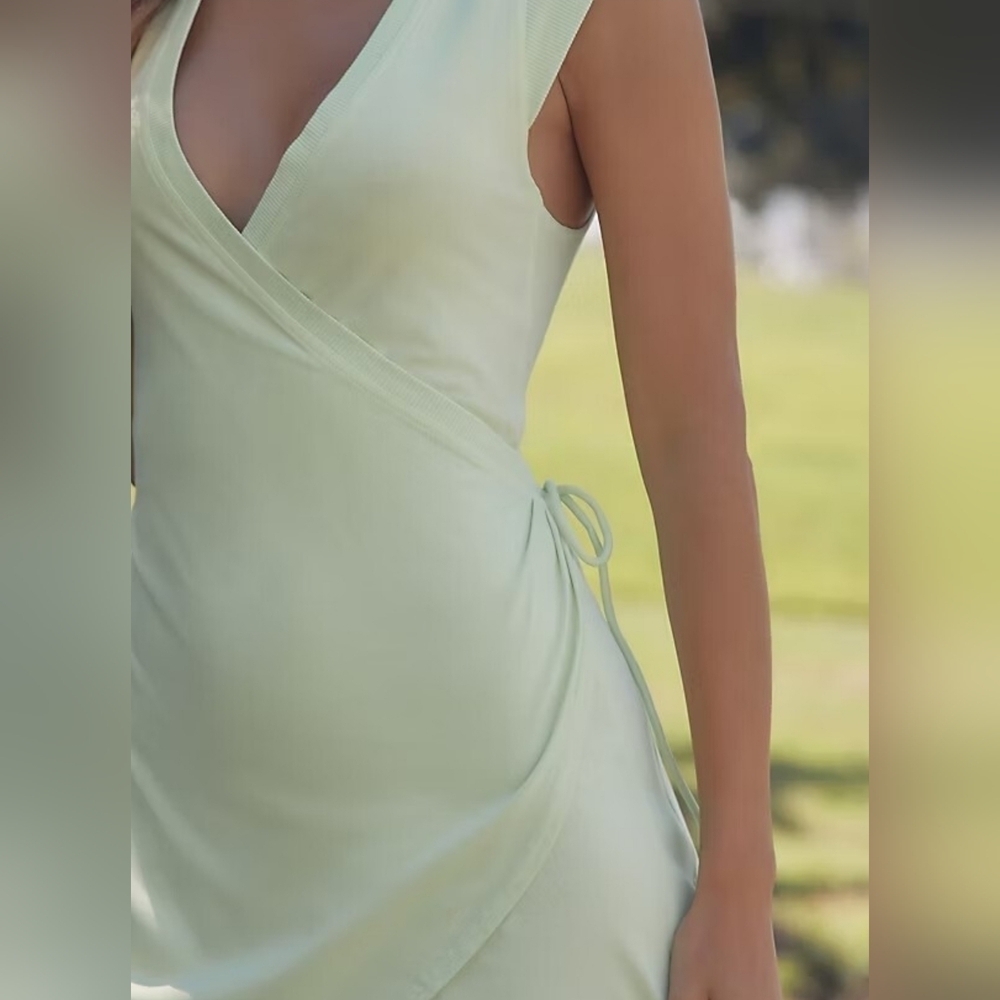 Daily Practice by Anthropologie Montauk Athleisure V-Neck Dress, Lime Green, XS - Picture 3 of 11
